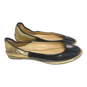 Diane Von Furstenberg Ballerina Flats Ballet Patent Leather black  Gold 7.5 M